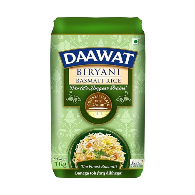 Daawat Biryani Basmati Rice | World's Longest Grain expands upto 24mm** after cooked | 1 KG